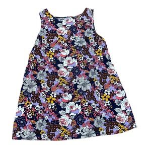 ModCloth Women's XL 60s Purple Floral Linen Blend Sleeveless Shift Dress Retro